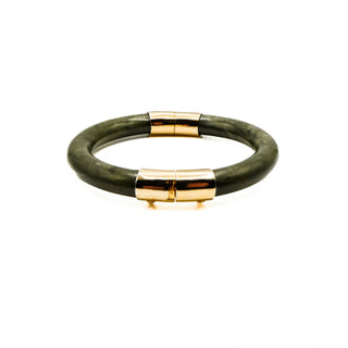 Nephrite Jade Gold Plated Hinged Bangle Bracelet UPC 2.4 Inches or 62mm