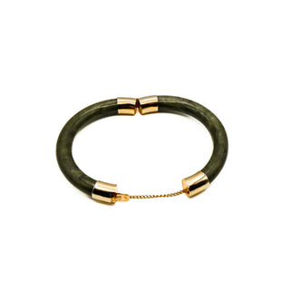 Nephrite Jade Gold Plated Hinged Bangle Bracelet UPC 2.4 Inches or 62mm