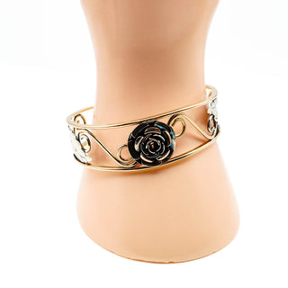 Vintage 12K Gold Filled Rose Filigree Cuff Bracelet Size 7 Inches