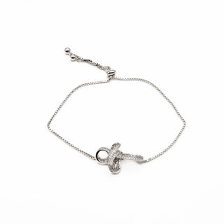 Sterling Silver Crystal Cross Bracelet Adjustable Size