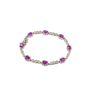 Vintage Silver Tennis Bracelet With Pink Sapphire And Diamonds Size 7 Inches