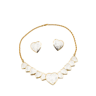 Vintage Gold Plated Silver Heart Necklace And Earrings Set