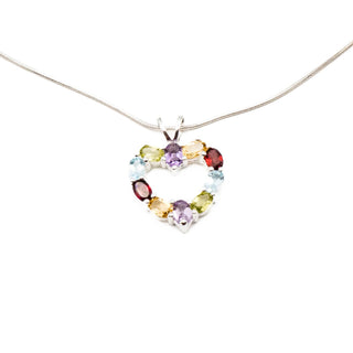 Multi-Gemstone Heart Necklace And Earrings Set in Sterling Silver