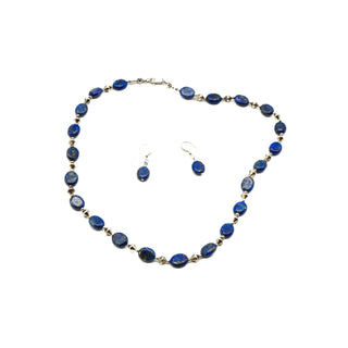 Vintage Lapis Lazuli Necklace & Earrings Set in Sterling Silver Size 16.5 Inches