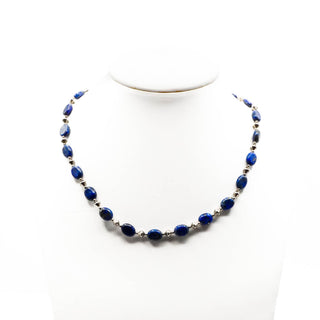 Vintage Lapis Lazuli Necklace & Earrings Set in Sterling Silver Size 16.5 Inches