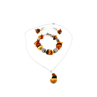 Baltic Amber Sterling Silver Toggle Bracelet With Matching Pendant And Earrings