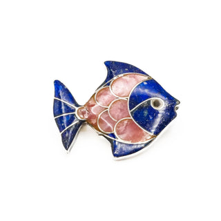 Vintage Sterling Silver Fish Brooch Pendant With Lapis Lazuli And Rhodochrosite