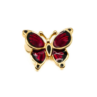 14K Yellow Gold Red Enamel Butterfly Brooch Pin