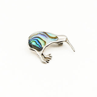 Vintage Abalone Paua Shell New Zealand Kiwi Brooch Pin in Sterling Silver