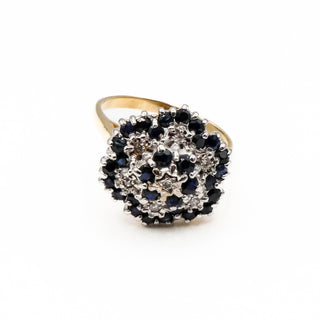 Vintage Sapphire And Diamond Flower Cluster Gold Ring Size 8.5 Inches