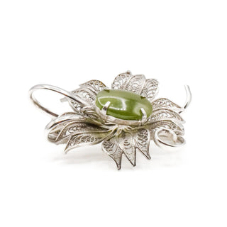 Vintage Floral Chrysoprase Silver Tone Brooch Pin