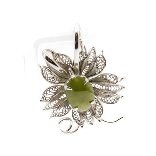 Vintage Floral Chrysoprase Silver Tone Brooch Pin