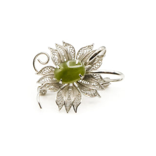 Vintage Floral Chrysoprase Silver Tone Brooch Pin