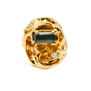Vintage 14K Yellow Gold Ametrine & Diamond Avant-Garde Statement Ring Size 5.5