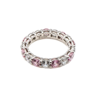 Sterling Silver Pink And Clear CZ Eternity Band Ring Size 10 1/2