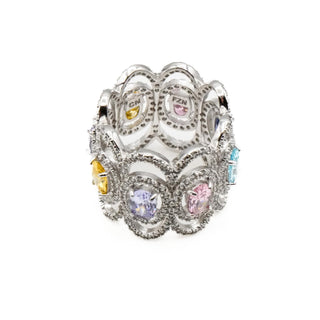 JTV Sterling Silver Multi-Color CZ Statement Ring Size 7