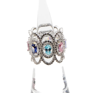 JTV Sterling Silver Multi-Color CZ Statement Ring Size 7