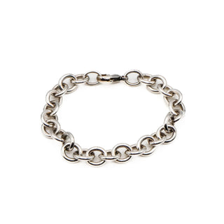 Vintage Chunky Oval Link Charm Bracelet in Sterling Silver Size 7 Inches