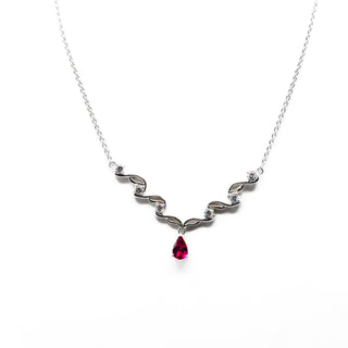 Vintage Sterling Silver Ruby Necklace Adj. Size 17 to 18 1/2 Inches