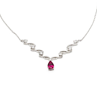 Vintage Sterling Silver Ruby Necklace Adj. Size 17 to 18 1/2 Inches