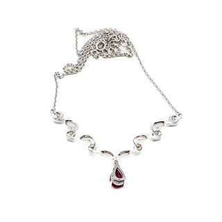 Vintage Sterling Silver Ruby Necklace Adj. Size 17 to 18 1/2 Inches