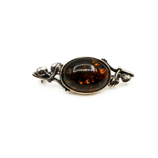 Vintage Sterling Silver Amber Cabochon Brooch Pin