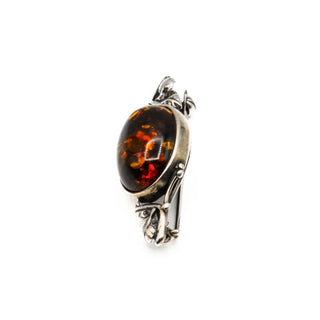 Vintage Sterling Silver Amber Cabochon Brooch Pin