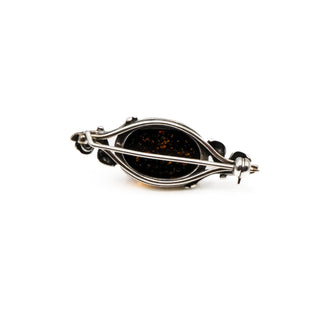 Vintage Sterling Silver Amber Cabochon Brooch Pin