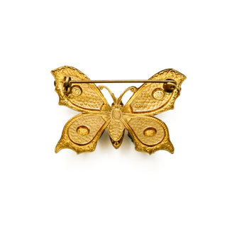 Vintage 1940's Gold Tone Green Rhinestone Butterfly Brooch Pin Made In Germany