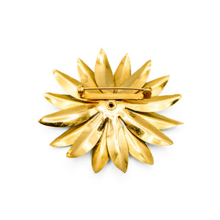 Vintage 1950's SANDOR Gold Plated Hand Painted Blue Flower Brooch Pin