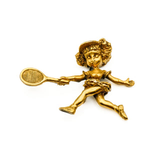 Vintage 1960's Tortolani Gold Tone Female Tennis Player Brooch Pin