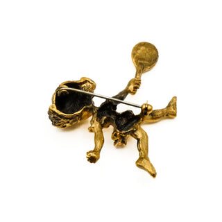 Vintage 1960's Tortolani Gold Tone Female Tennis Player Brooch Pin