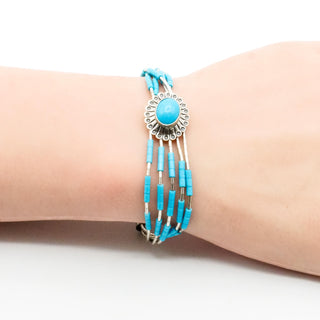 Vintage Native American Sterling Liquid Silver Turquoise Bracelet Size 7