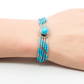 Vintage Native American Sterling Liquid Silver Turquoise Bracelet Size 7