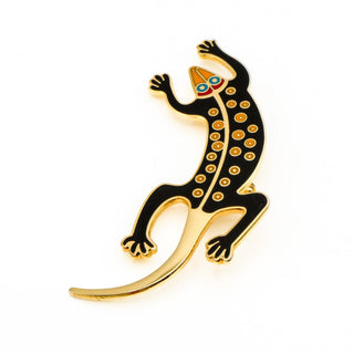 Vintage 1990's LAUREL BIRCH Gold Plated Cloisonne "Lizard" Gecko Brooch