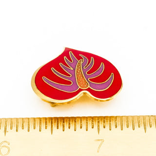 Vintage 1980's LAUREL BURCH Gold Plated Cloisonné Anthurium Flower Heart Brooch