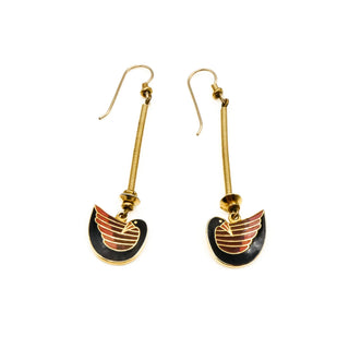 Vintage Rare LAUREL BURCH Gold Plated Cloisonné Swan Dangle Earrings