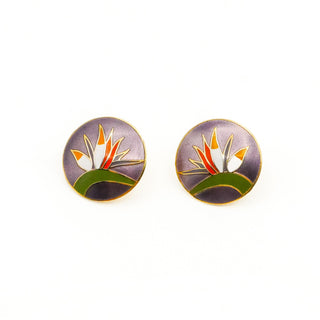 Vintage LAUREL BURCH Gold Plated Cloisonné Bird of Paradise Stud Earrings