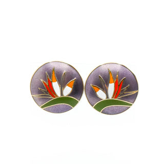 Vintage LAUREL BURCH Gold Plated Cloisonné Bird of Paradise Stud Earrings