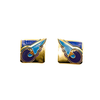 Vintage LAUREL BURCH Gold Plated Cloisonné "Shabird" Stud Earrings