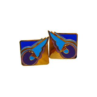 Vintage LAUREL BURCH Gold Plated Cloisonné "Shabird" Stud Earrings