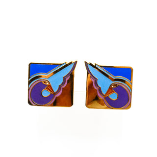 Vintage LAUREL BURCH Gold Plated Cloisonné "Shabird" Stud Earrings