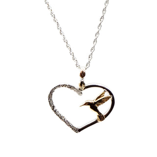 Vintage Black Hills 12K Gold And Sterling Silver Hummingbird Heart Necklace