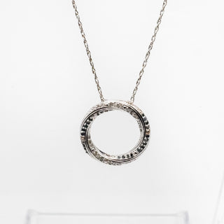 Vintage Sterling Silver Black And White Diamond Circle Necklace