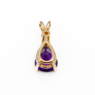 Vintage 14K Yellow Gold Pear Shaped Amethyst And Diamond Pendant