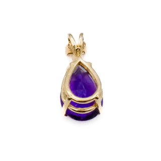 Vintage 14K Yellow Gold Pear Shaped Amethyst And Diamond Pendant