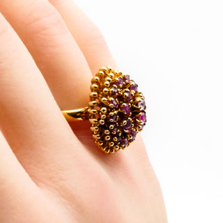 Vintage 14K Yellow Gold Plated Natural Ruby Statement Ring Size 8