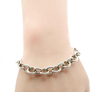 Vintage Chunky Oval Link Charm Bracelet in Sterling Silver Size 7 Inches