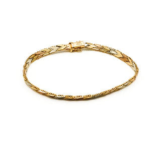 14K Tri-Color Gold Solid Riccio Link Men's Bracelet