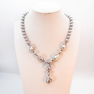 Vintage 18 to 20-Inch Cultured 9.15mm Grey Baroque Pearl Necklace With 925 Clasp